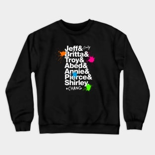 Community Roll Call – character names and paintballs Crewneck Sweatshirt